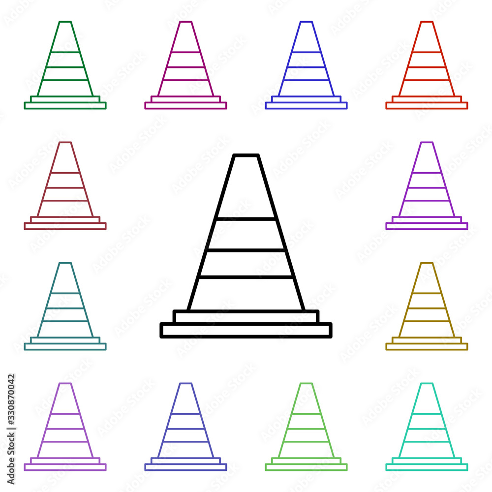 Poster traffic cone multi color style icon. simple thin line, outline vector of motor sports icons for ui a