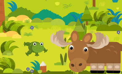 cartoon scene with different european animals in the forest illustration