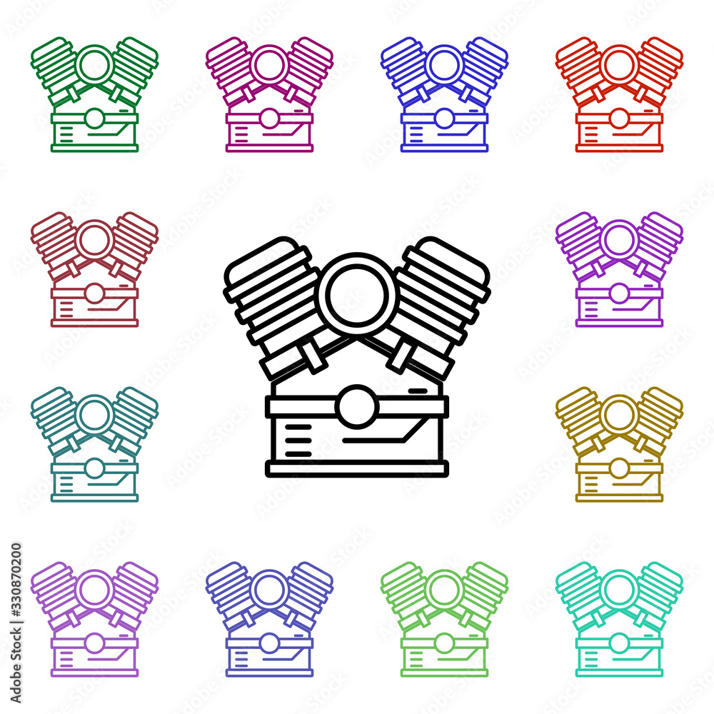 Poster engine multi color style icon. simple thin line, outline vector of motor sports icons for ui and ux,