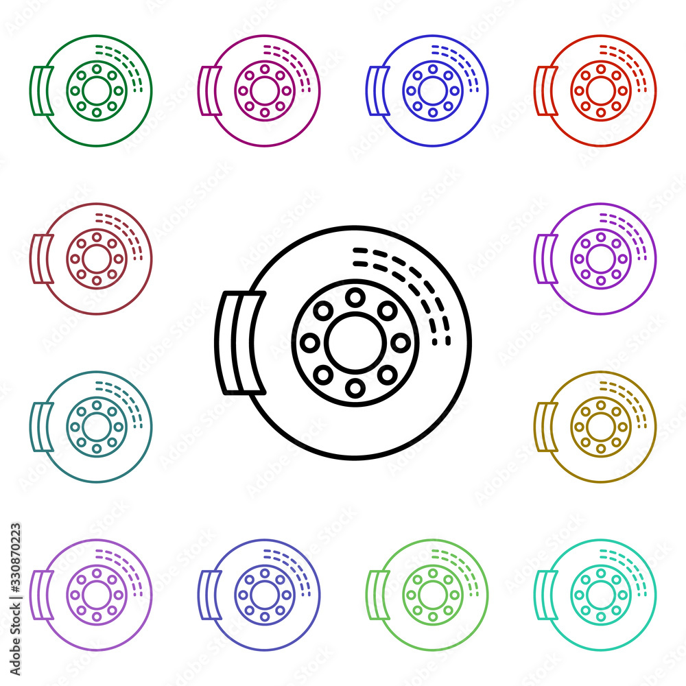 Poster brakes multi color style icon. simple thin line, outline vector of motor sports icons for ui and ux,