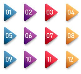 Arrow bullet point triangle flags with colorful gradient. Vector