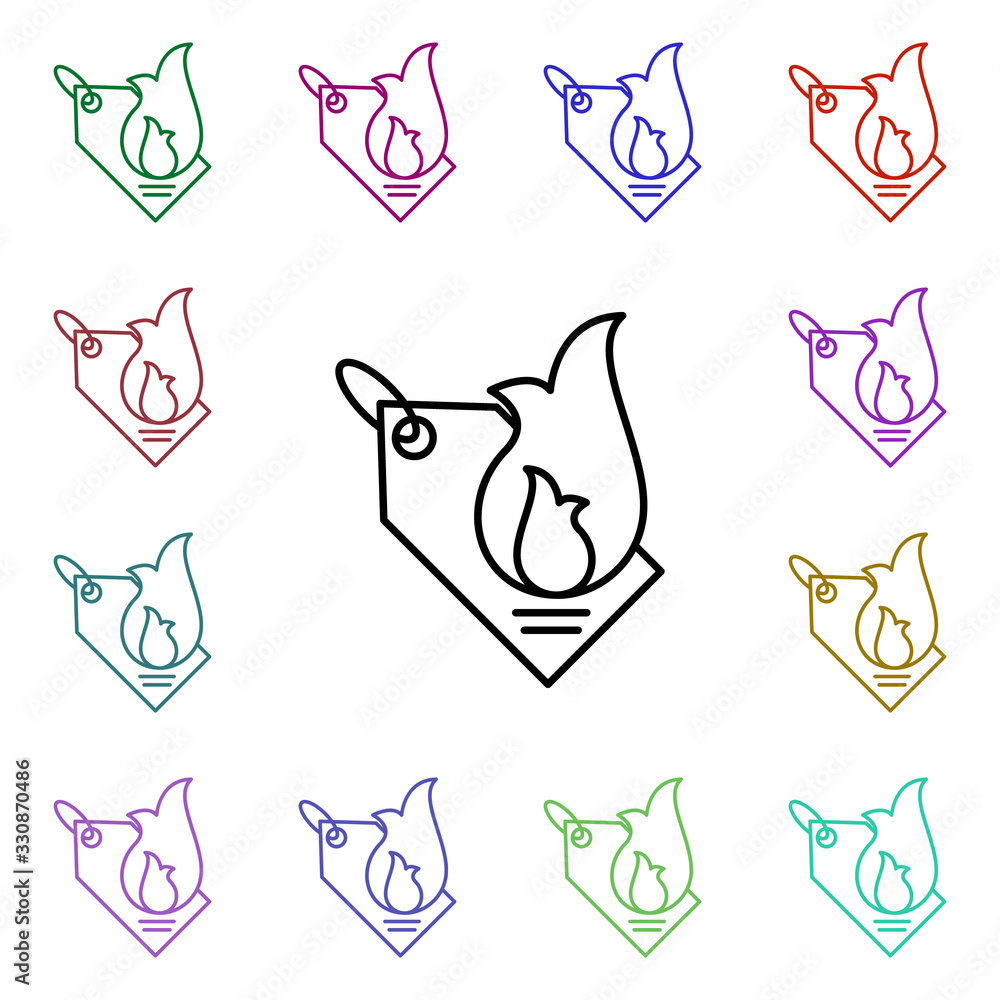 Aufkleber fiery hot discounts multi color style icon. simple thin line, outline vector of online shopping icon