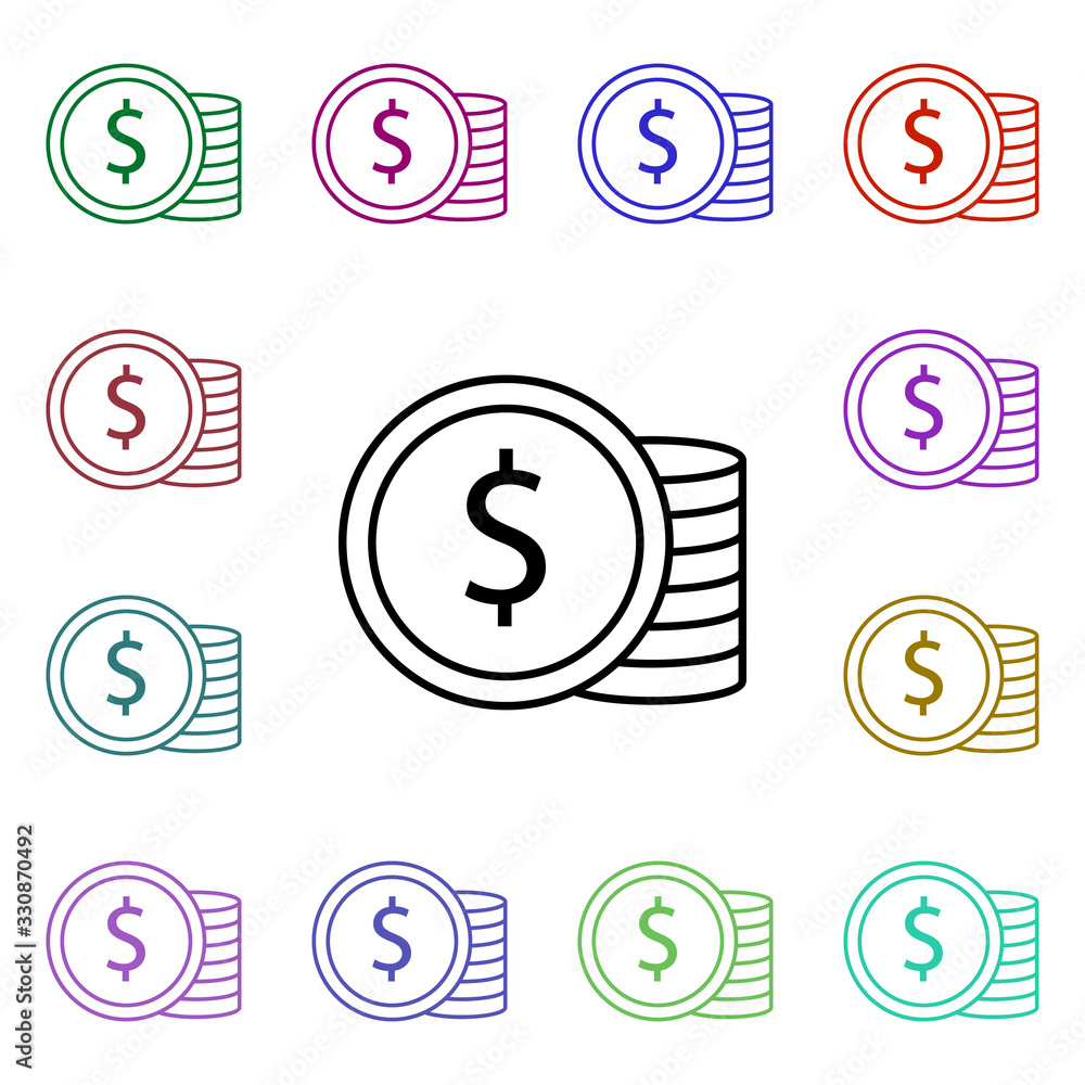 Poster dollar currency multi color style icon. simple thin line, outline vector of online shopping icons fo