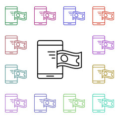 cash smartphone multi color style icon. Simple thin line, outline vector of online shopping icons for ui and ux, website or mobile application