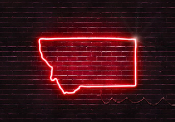 Neon sign on a brick wall in the shape of Montana.(illustration series)