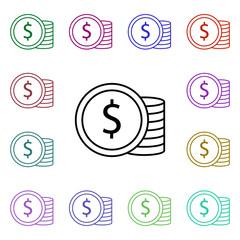 dollar currency multi color style icon. Simple thin line, outline vector of online shopping icons for ui and ux, website or mobile application