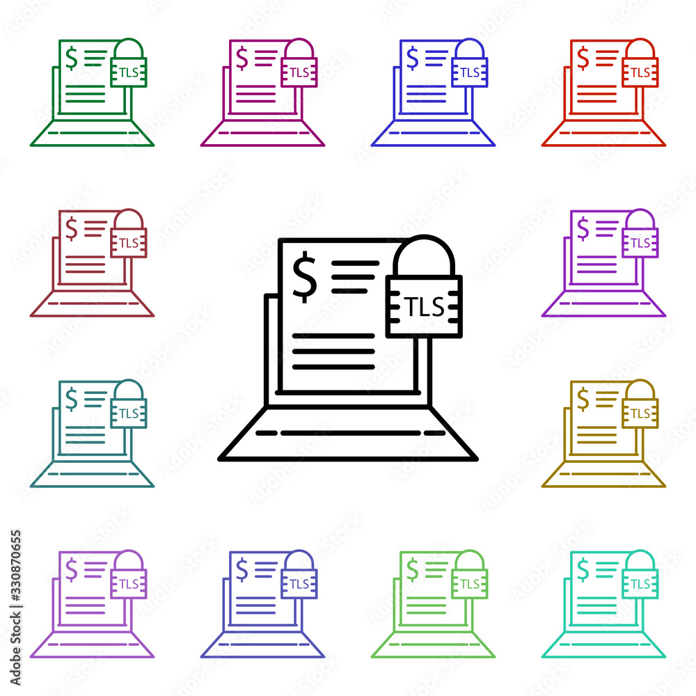 Poster tls payment protection multi color style icon. simple thin line, outline vector of online shopping i