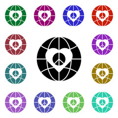 Peace, globe, heart multi color style icon. Simple glyph, flat vector of peace and humanrights icons for ui and ux, website or mobile application