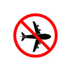 No Airplane sign. Travel ban symbol isolated on white background. Vector illustration