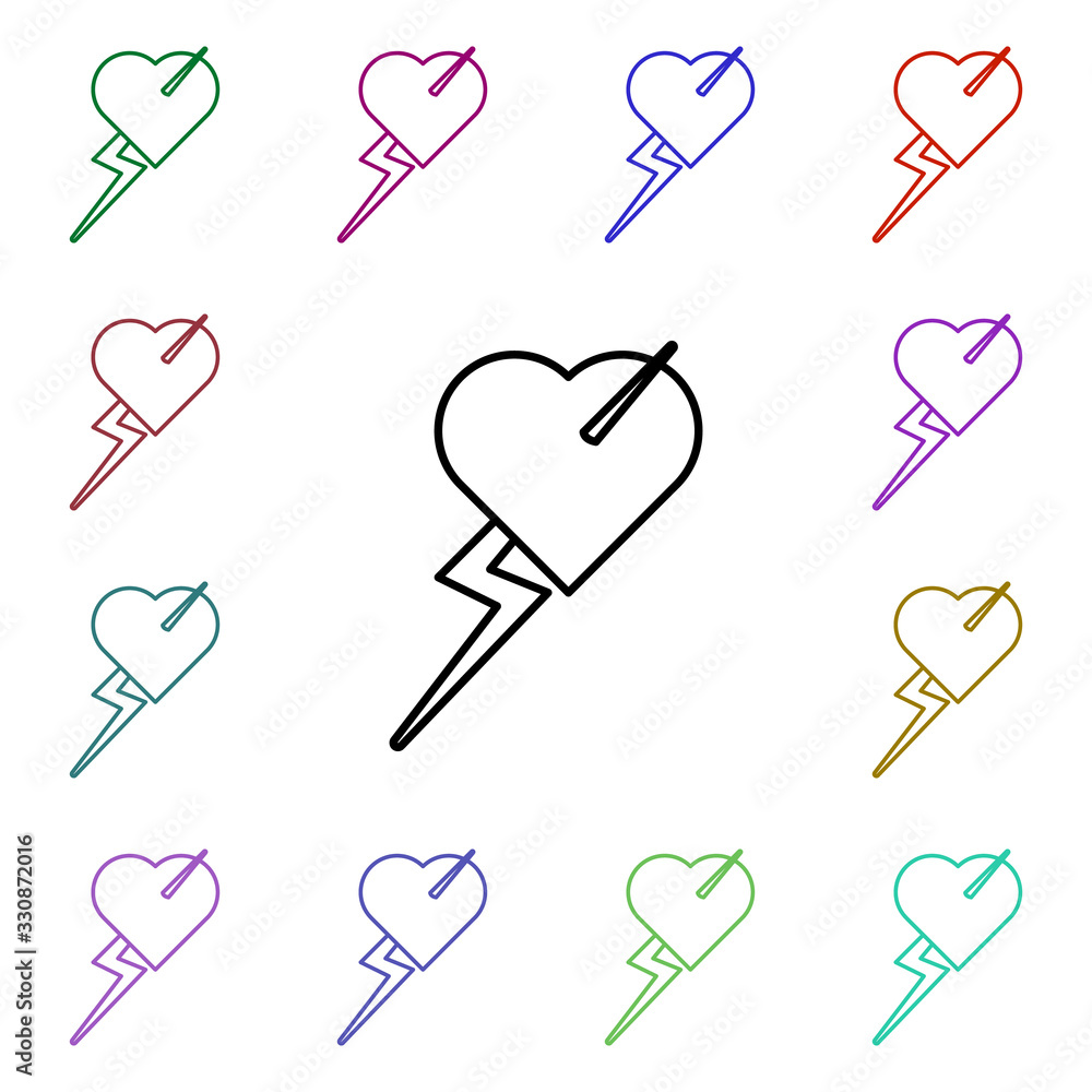 Aufkleber rock, lightning, heart multi color style icon. simple glyph, flat vector of rock and roll icons for 