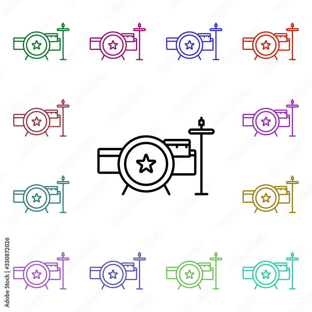 Poster rock drum set star multi color style icon. simple glyph, flat vector of rock and roll icons for ui a
