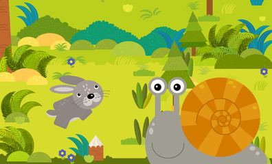cartoon scene with different european animals in the forest illustration