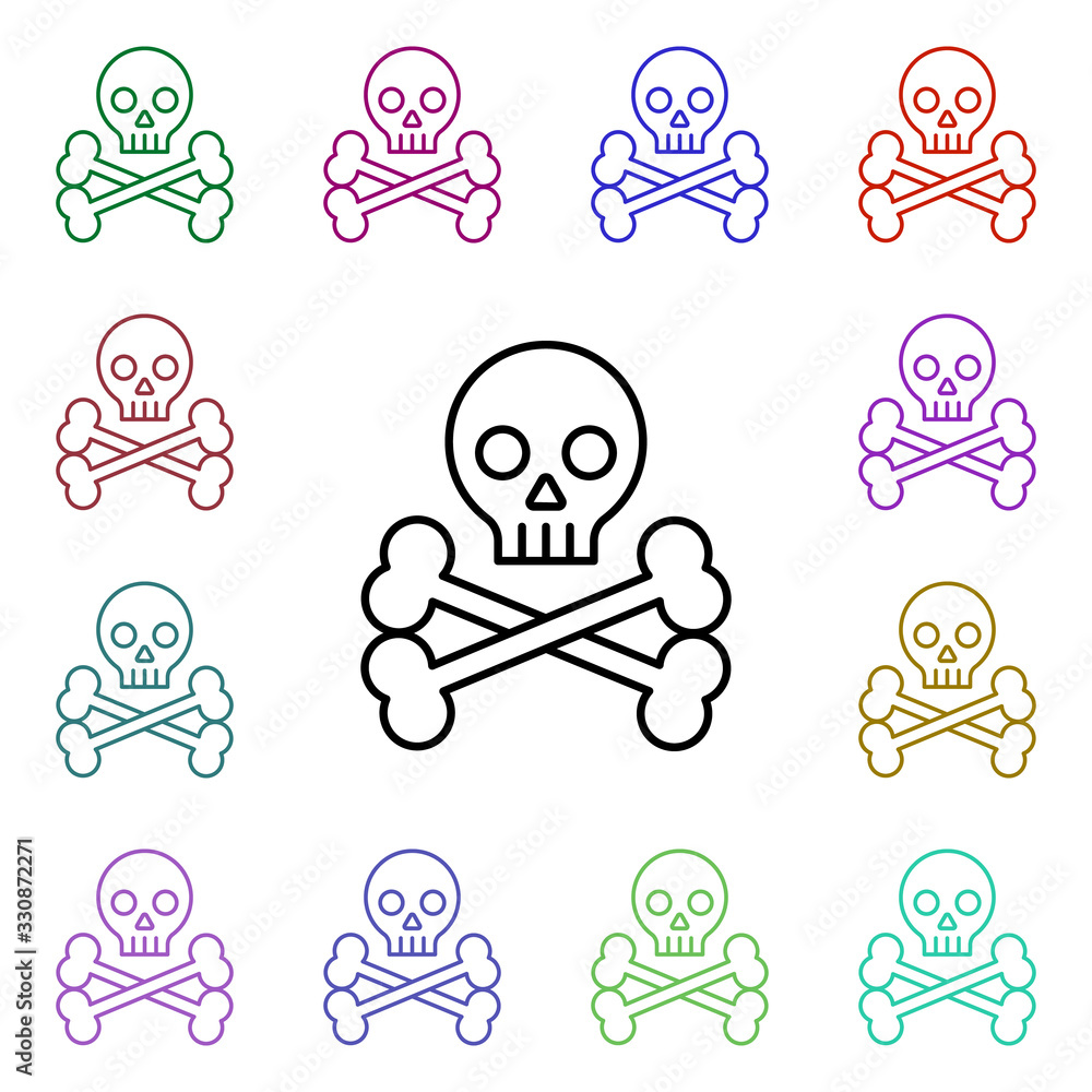 Poster rock, skull, bones multi color style icon. simple glyph, flat vector of rock and roll icons for ui a