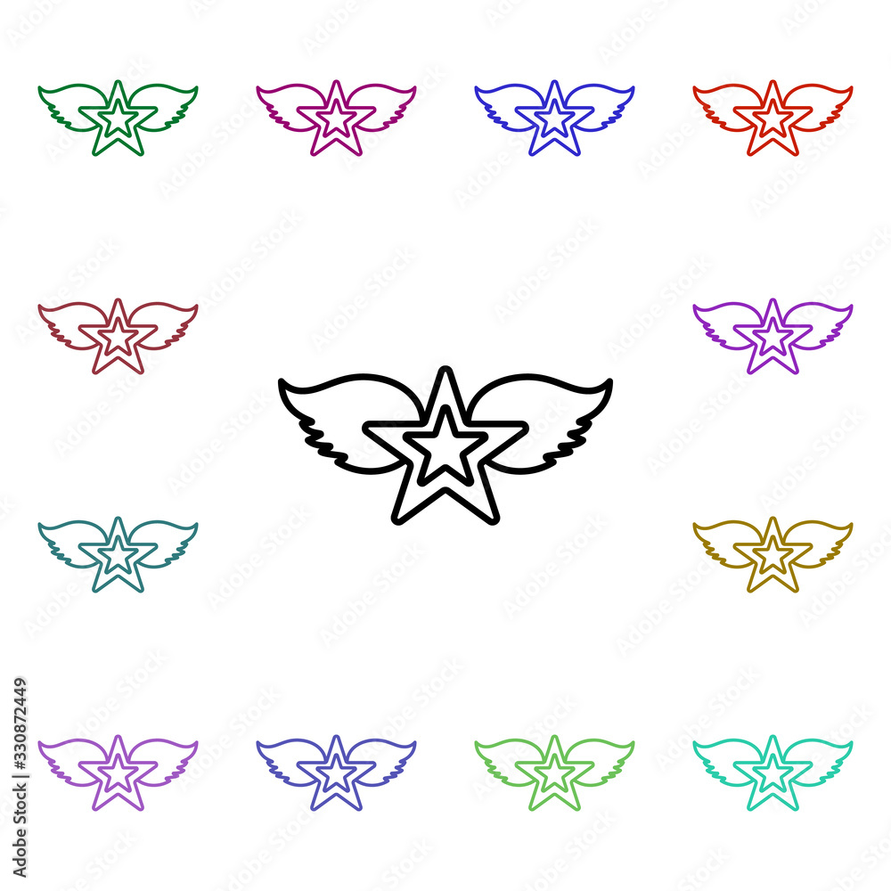 Poster rock, star, wings multi color style icon. simple glyph, flat vector of rock and roll icons for ui an