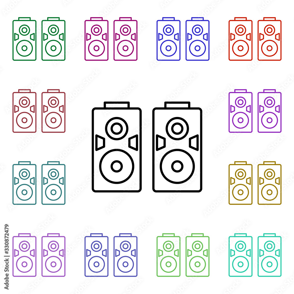 Poster rock speakers multi color style icon. simple glyph, flat vector of rock and roll icons for ui and ux