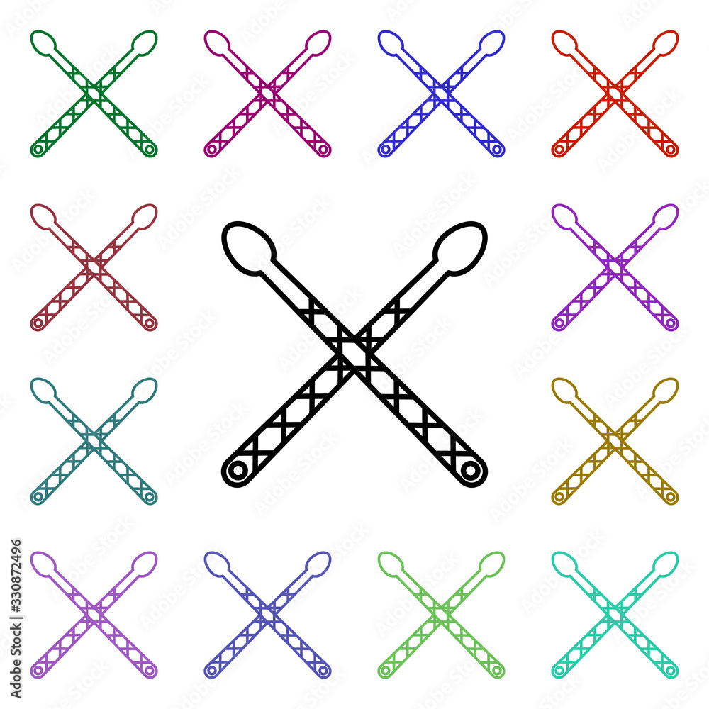 Poster rock drum sticks patterns multi color style icon. simple glyph, flat vector of rock and roll icons f