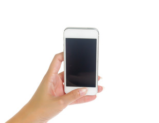 Hand with mobile smart phone Isolated on white background
