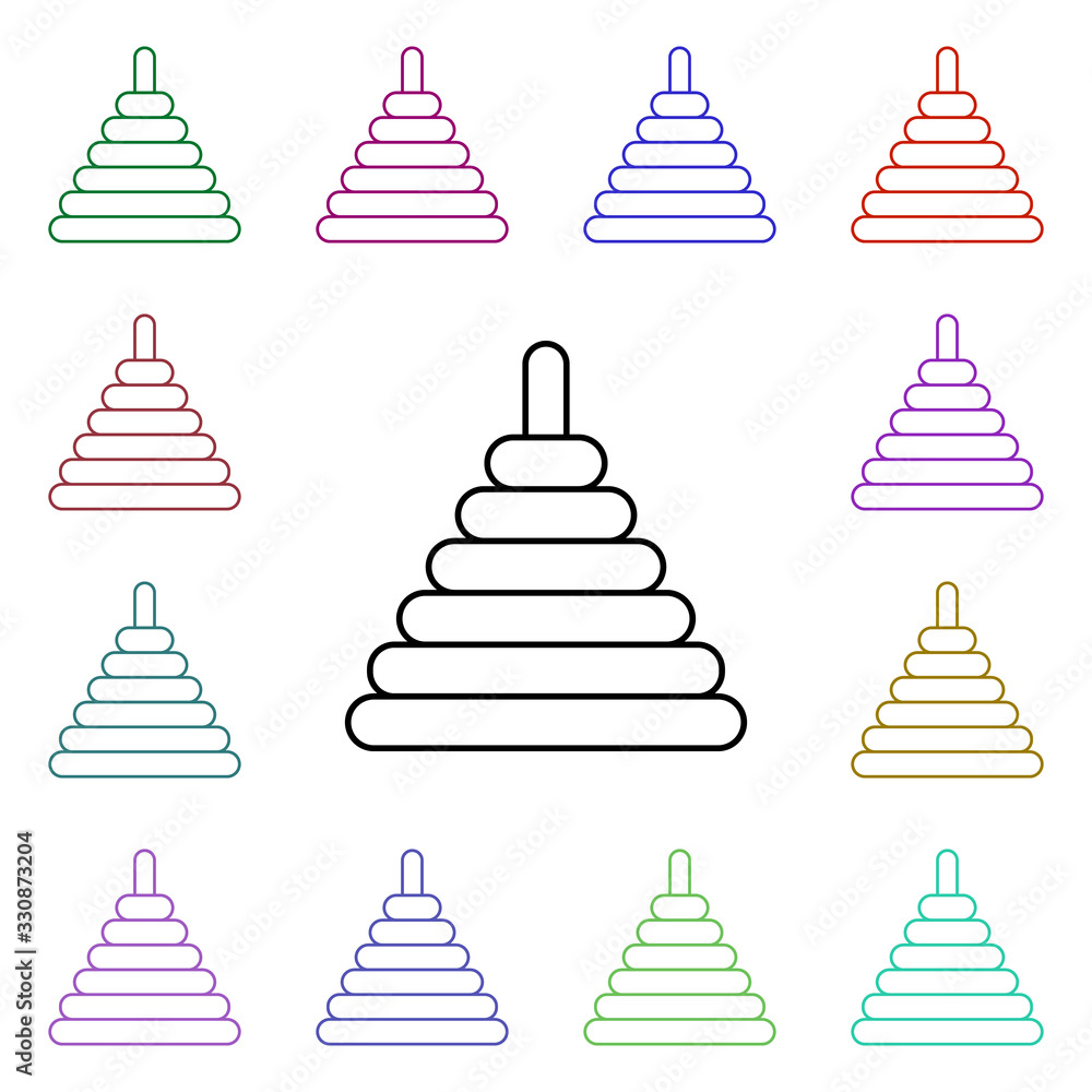 Poster pyramid line multi color style icon. simple thin line, outline vector of toys icons for ui and ux, w