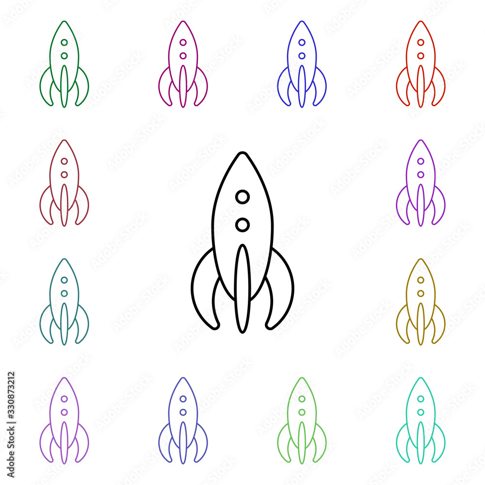 Poster rocket line multi color style icon. simple thin line, outline vector of toys icons for ui and ux, we