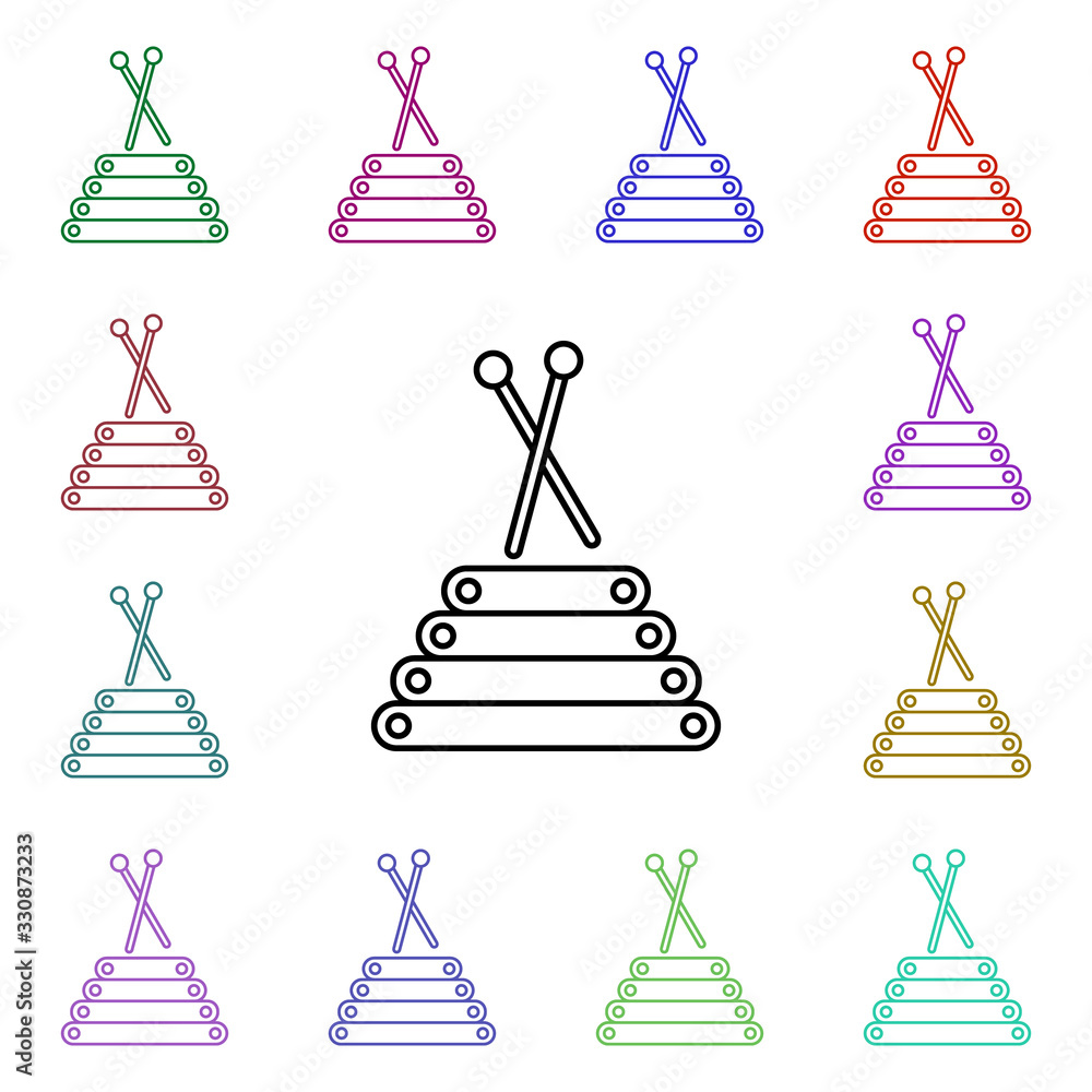 Poster xylophone line multi color style icon. simple thin line, outline vector of toys icons for ui and ux,