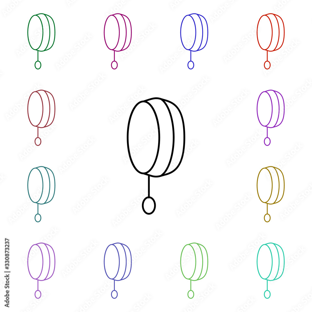 Poster tambourine line multi color style icon. simple thin line, outline vector of toys icons for ui and ux