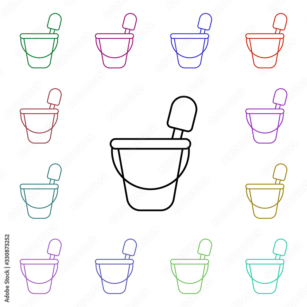Poster bucket and spatula line multi color style icon. simple thin line, outline vector of toys icons for u