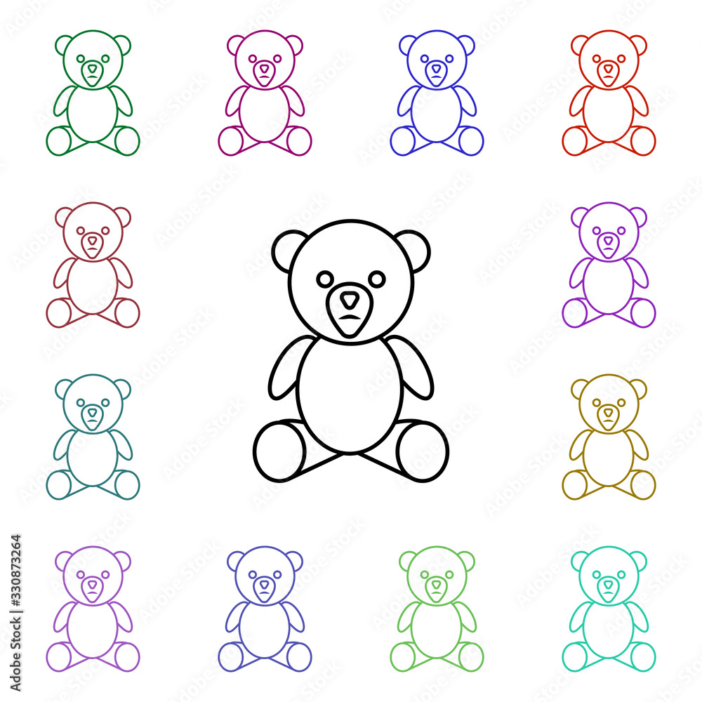 Poster teddy bear line multi color style icon. simple thin line, outline vector of toys icons for ui and ux