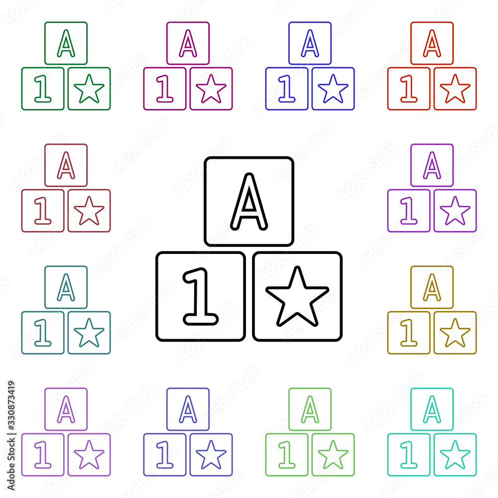 Poster cubes for children line multi color style icon. simple thin line, outline vector of toys icons for u