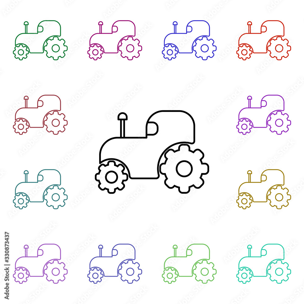 Poster toy tractor line multi color style icon. simple thin line, outline vector of toys icons for ui and u