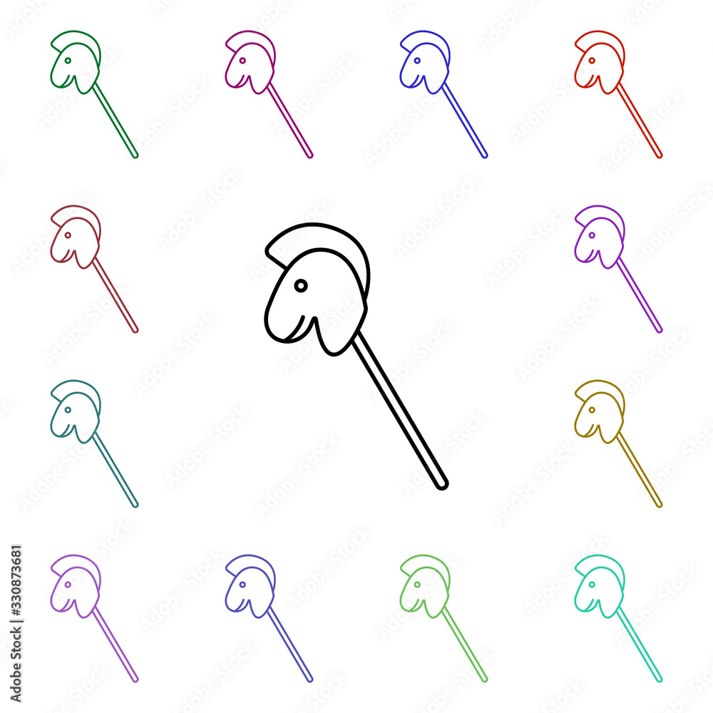 Poster horse on a stick line multi color style icon. simple thin line, outline vector of toys icons for ui 