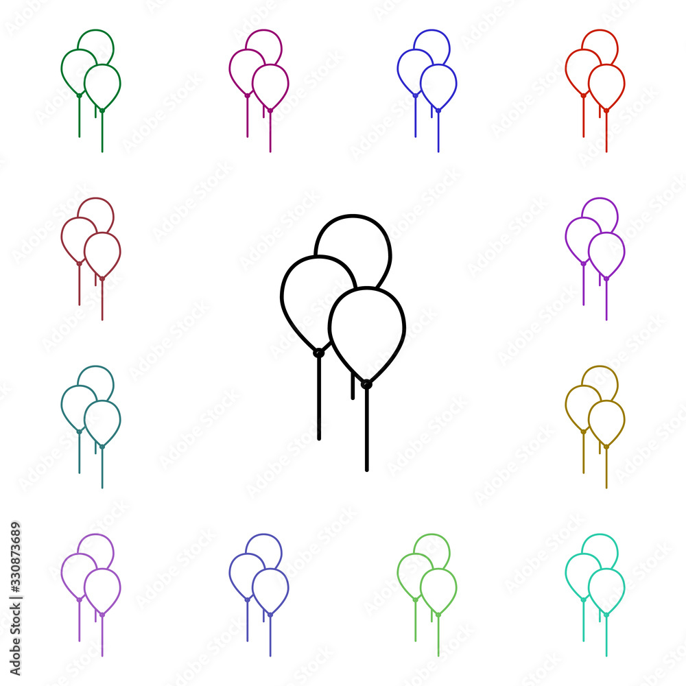 Poster balloons line multi color style icon. simple thin line, outline vector of toys icons for ui and ux, 