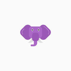 Vector Flat Elephant's face isolated. Cartoon style illustration. Animal's head logo. Object for web, poster, banner, print design. Advertisement decoration element.