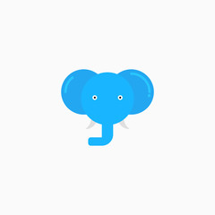 Vector Flat Elephant's face isolated. Cartoon style illustration. Animal's head logo. Object for web, poster, banner, print design. Advertisement decoration element.
