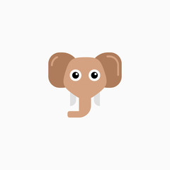 Vector Flat Elephant's face isolated. Cartoon style illustration. Animal's head logo. Object for web, poster, banner, print design. Advertisement decoration element.