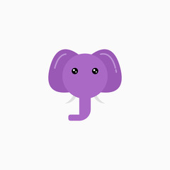 Vector Flat Elephant's face isolated. Cartoon style illustration. Animal's head logo. Object for web, poster, banner, print design. Advertisement decoration element.