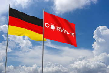 Covid-19 in Cloud background with Germany flag and icon. Coronavirus in Germany. 3D Rendering