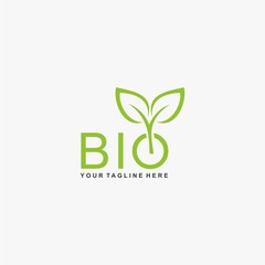 Letter BIO logo design. Plant abstract in letter design. Green leaf illustration symbol. Natural organic vector icon.
