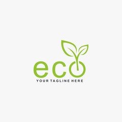 Letter ECO logo design. Plant abstract in letter design. Green leaf illustration symbol. Natural organic vector icon.