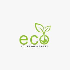 Letter ECO logo design. Plant abstract in letter design. Green leaf illustration symbol. Natural organic vector icon.