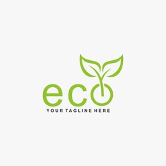 Letter ECO logo design. Plant abstract in letter design. Green leaf illustration symbol. Natural organic vector icon.