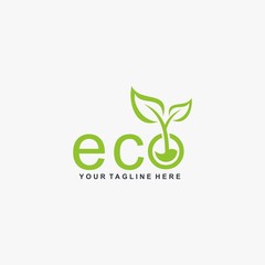 Letter ECO logo design. Plant abstract in letter design. Green leaf illustration symbol. Natural organic vector icon.