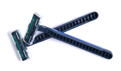 Blue men razor  isolated on white background