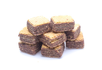 wafer chocolate dessert on white background