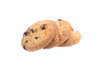 Chocolate chip cookies isolated on white background. Sweet biscuits