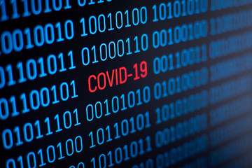 Scientist study Covid-19 by modern computer technologies. Using computer to discover coronavirus...