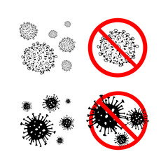 Set of 4 2019-nCoV bacteria isolated on white background. few Coronavirus in red circle vector Icon. COVID-19 bacteria corona virus disease sign. SARS pandemic concept symbol. Pandemic. Human health .