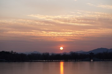 北京頤和園の夕日