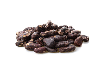 Cacao beans on white background