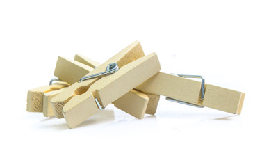 wood clothespins isolated on white background