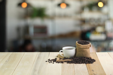 Hot Coffee cup  on the wooden table